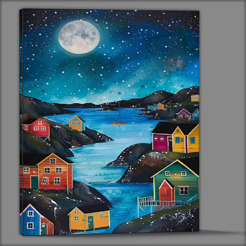 Buy Canvas : (Scandinavian houses built around the lake)