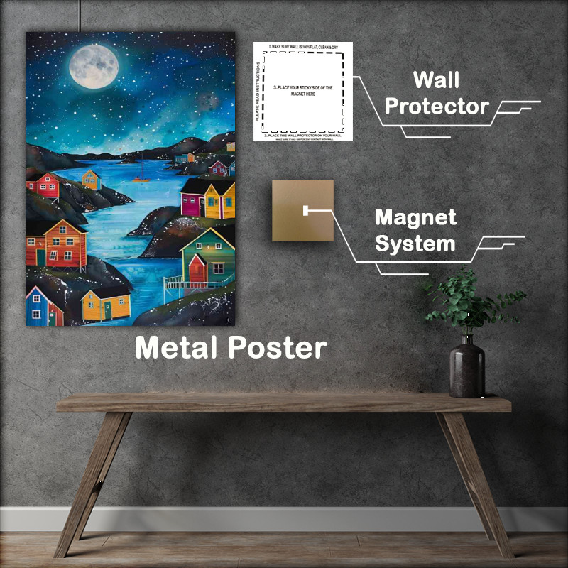 Buy Metal Poster : (Scandinavian houses built around the lake)