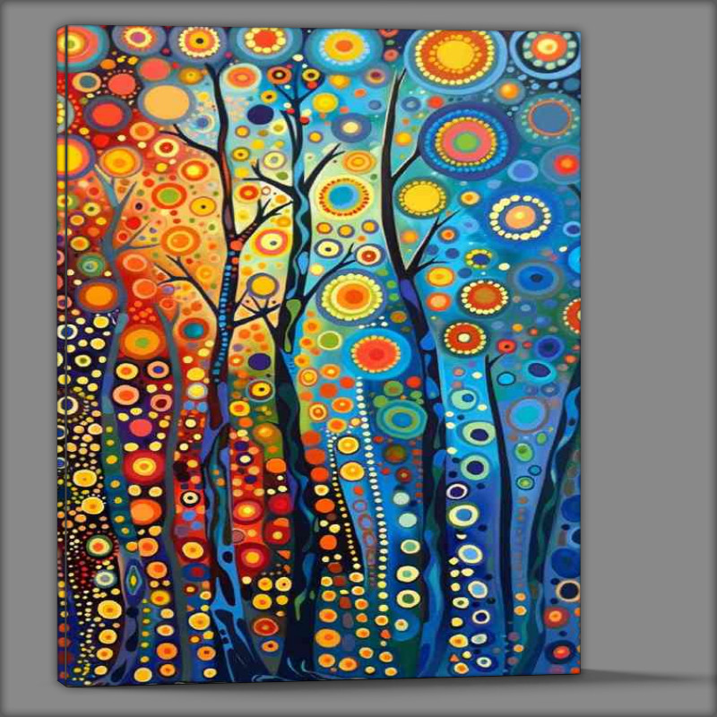 Buy Canvas : (A painting of trees with circles and dots)