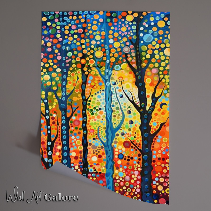 Buy Unframed Poster : (A painting of trees with circles and dots in the sky)
