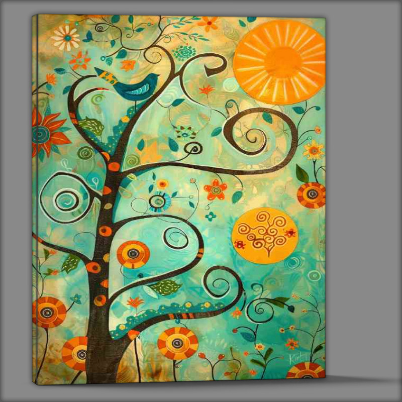 Buy Canvas : (Abstract whimsical art birds in tree)