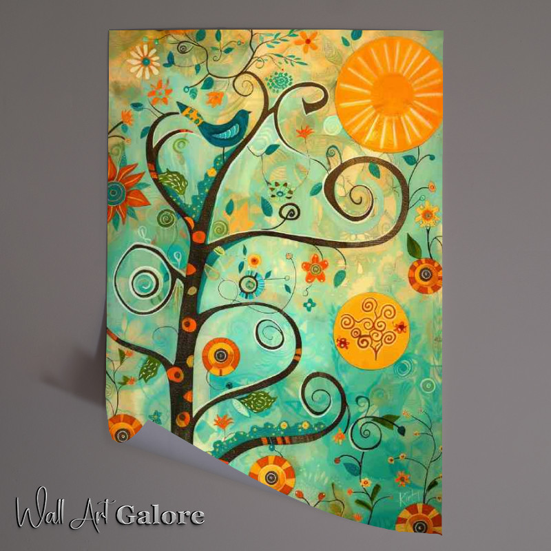 Buy Unframed Poster : (Abstract whimsical art birds in tree)
