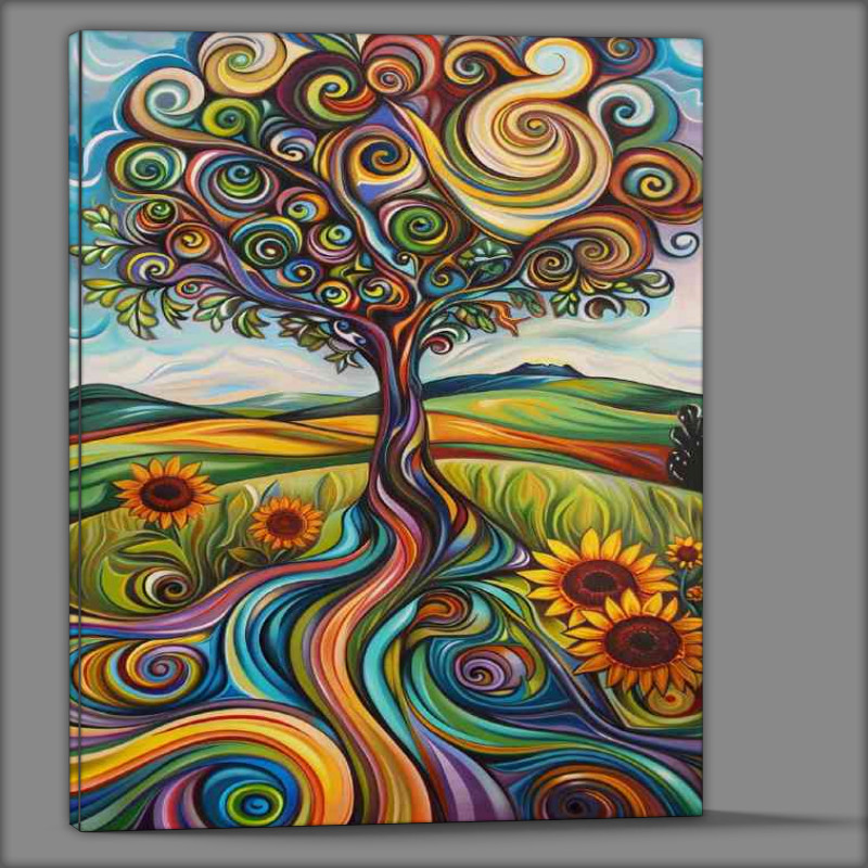 Buy Canvas : (An enchanting tree with vibrant swirls and lines)