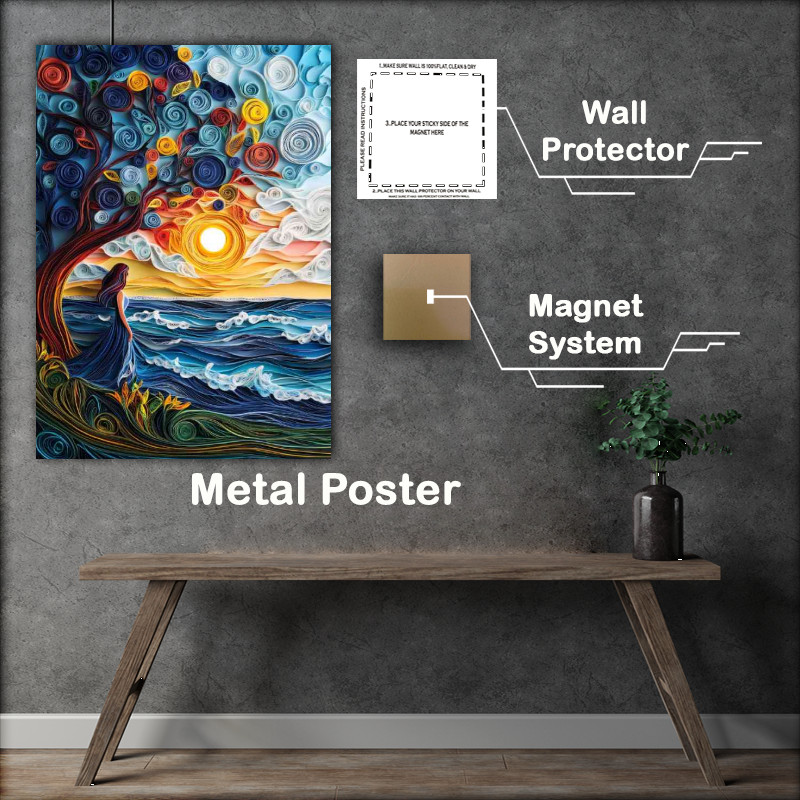 Buy Metal Poster : (Lady standing under the tree with the sun)