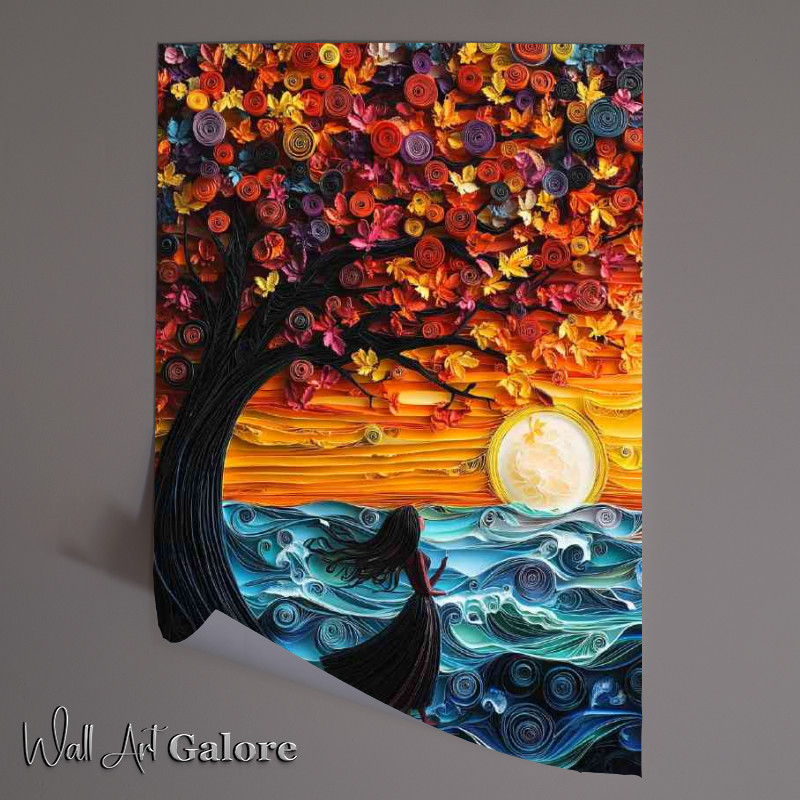 Buy Unframed Poster : (Paper swirling landscape tree and sea)