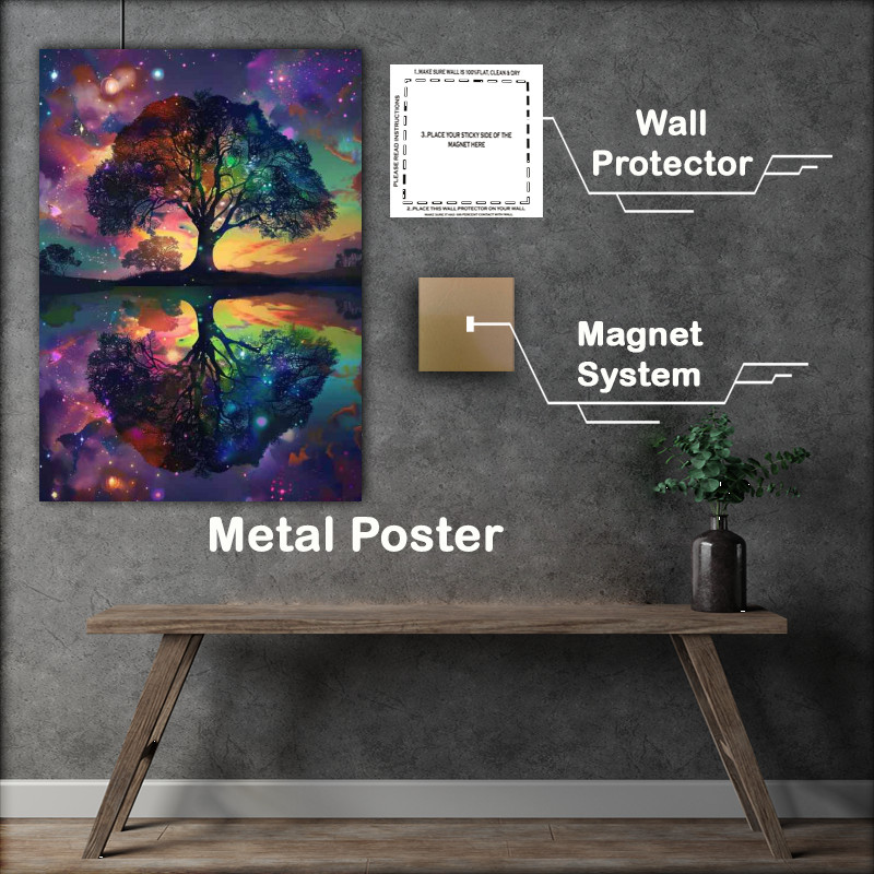 Buy Metal Poster : (Reflective tree of life colourful)
