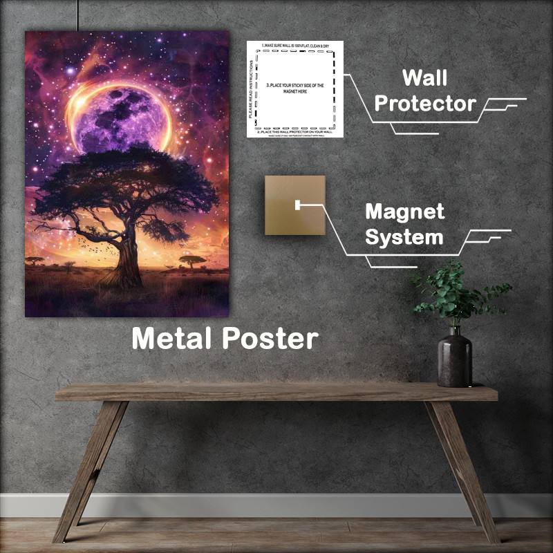 Buy Metal Poster : (Surreal eclipse over the african planes)