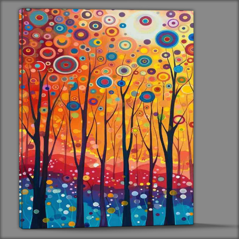 Buy Canvas : (Surreal landscape of trees with colorful circles)