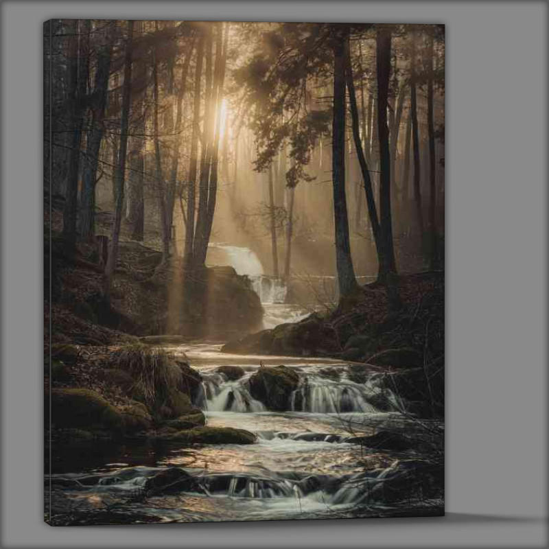 Buy Canvas : (The forest scene with cascading flowing river)