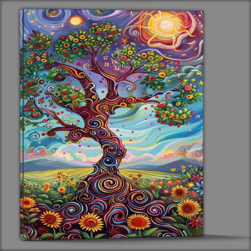 Buy Canvas : (Whimsical tree with swirling branches sunflowers)