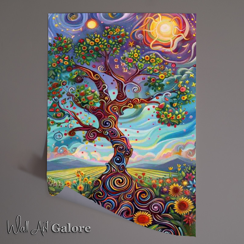 Buy Unframed Poster : (Whimsical tree with swirling branches sunflowers)