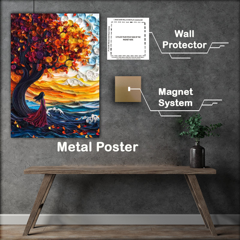 Buy Metal Poster : (Woman by the sea under the tree)
