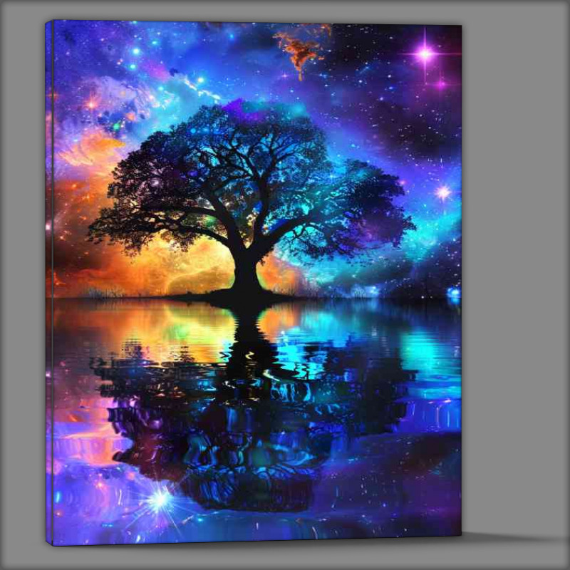 Buy Canvas : (beautiful tree of life with vibrant colors and reflected)