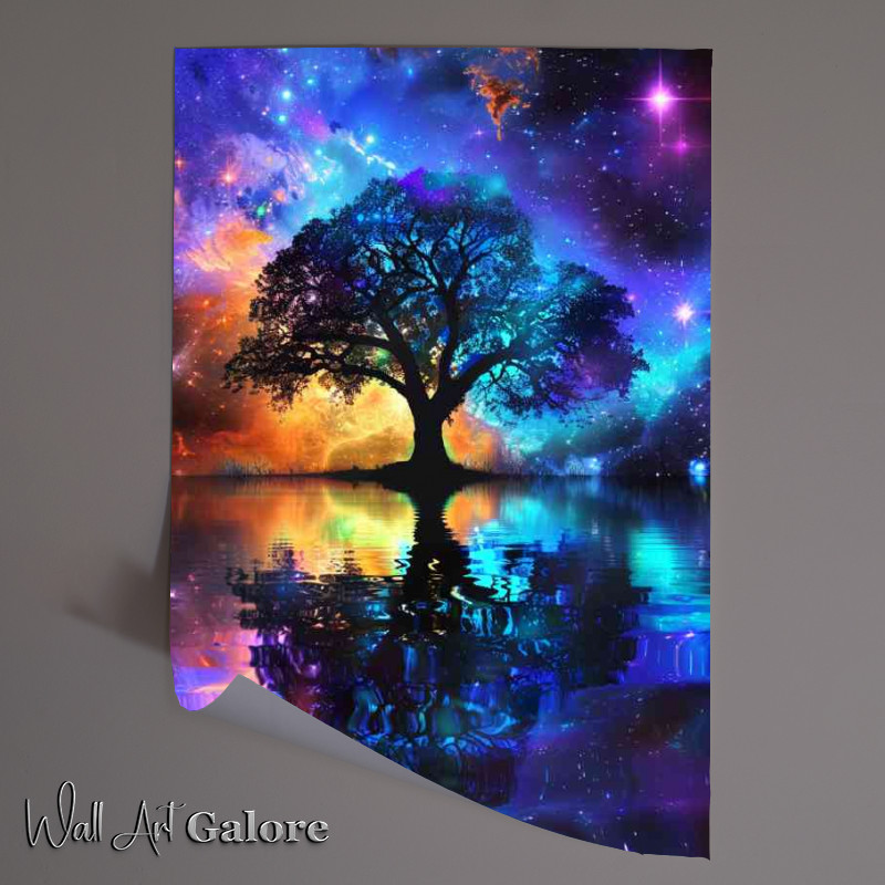 Buy Unframed Poster : (beautiful tree of life with vibrant colors and reflected)