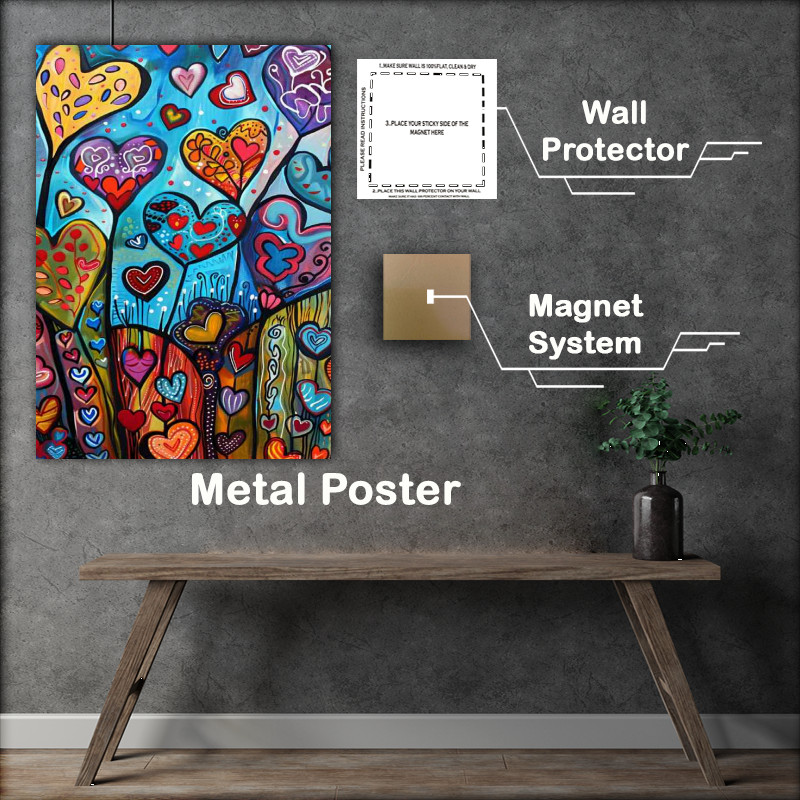 Buy Metal Poster : (Heart colourful flowers)