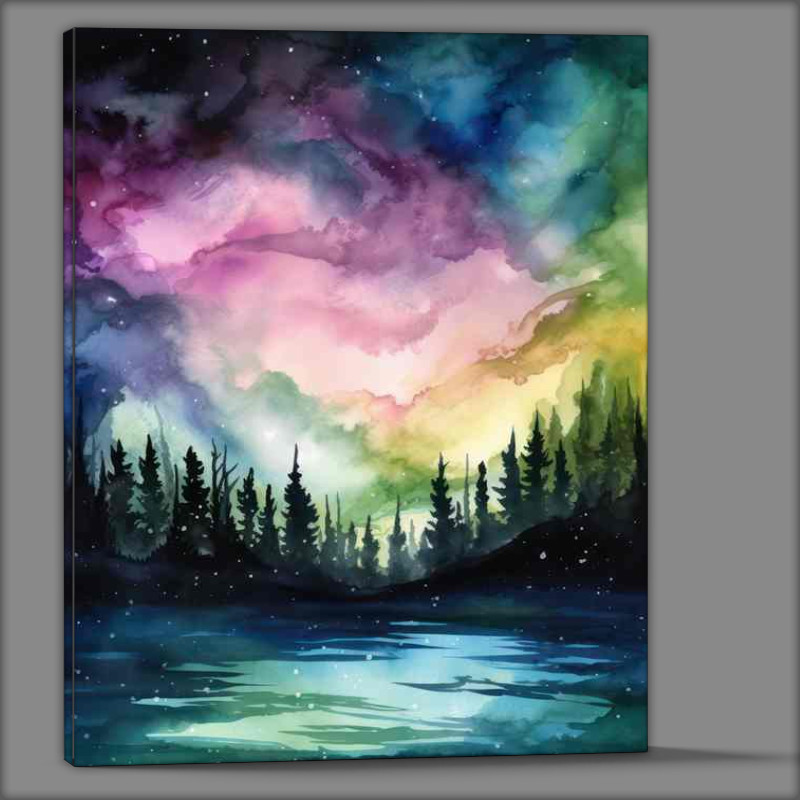 Buy Canvas : (Glistening Trees Under the Aurora Sky A Sight to Behold)