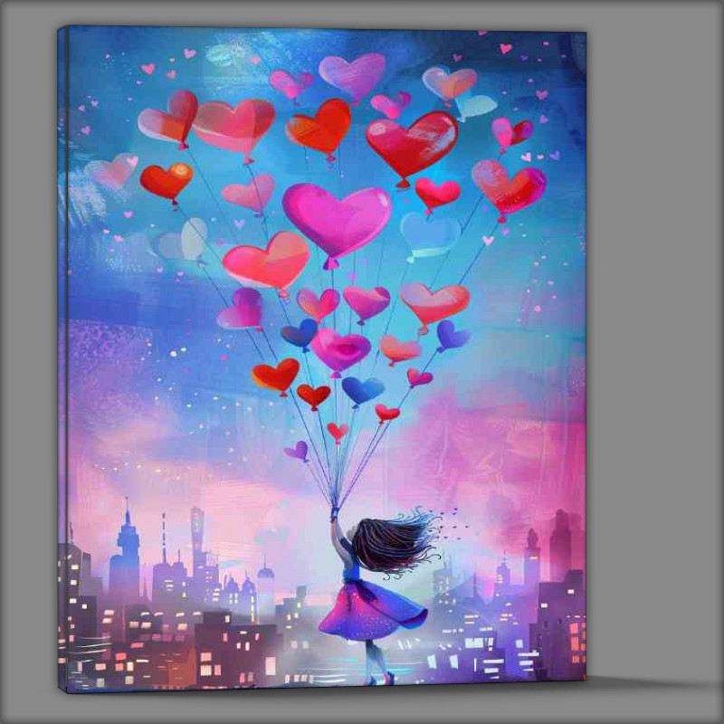 Buy Canvas : (Pink baloons shaped as hearts)