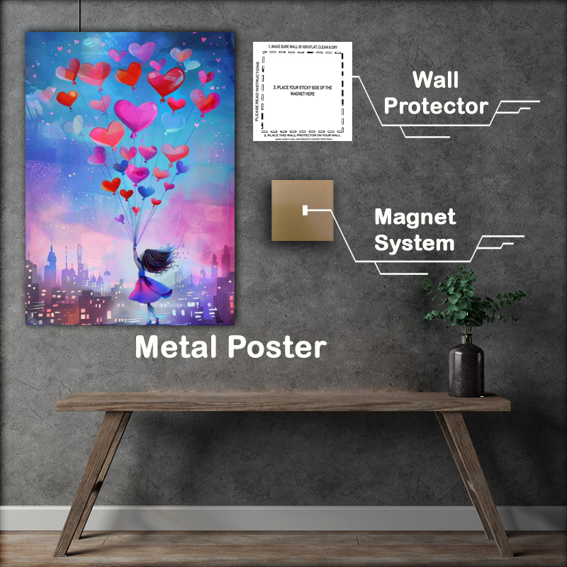 Buy Metal Poster : (Pink baloons shaped as hearts)