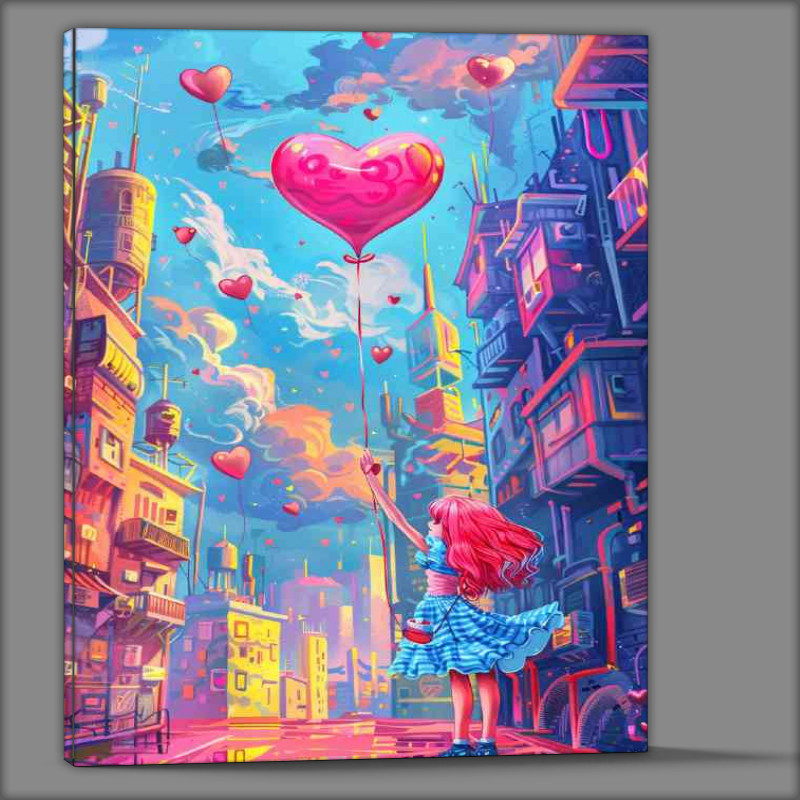 Buy Canvas : (Valentines day girl holding love ballon)