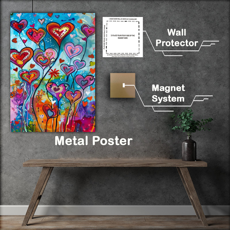 Buy Metal Poster : (Vibrant heart flower abstract)