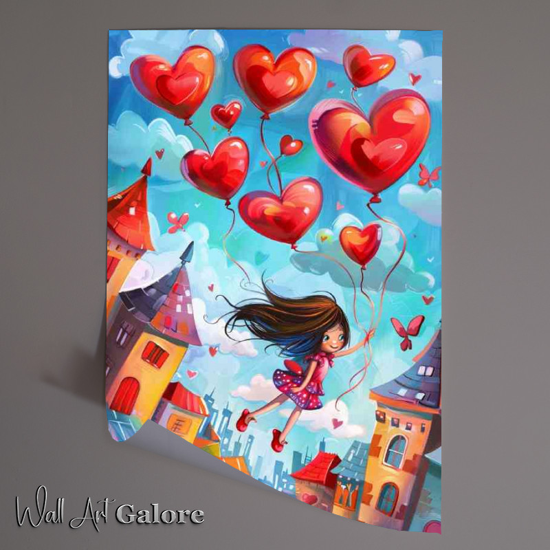 Buy Unframed Poster : (Whimsical and colorful heart ballons flying)