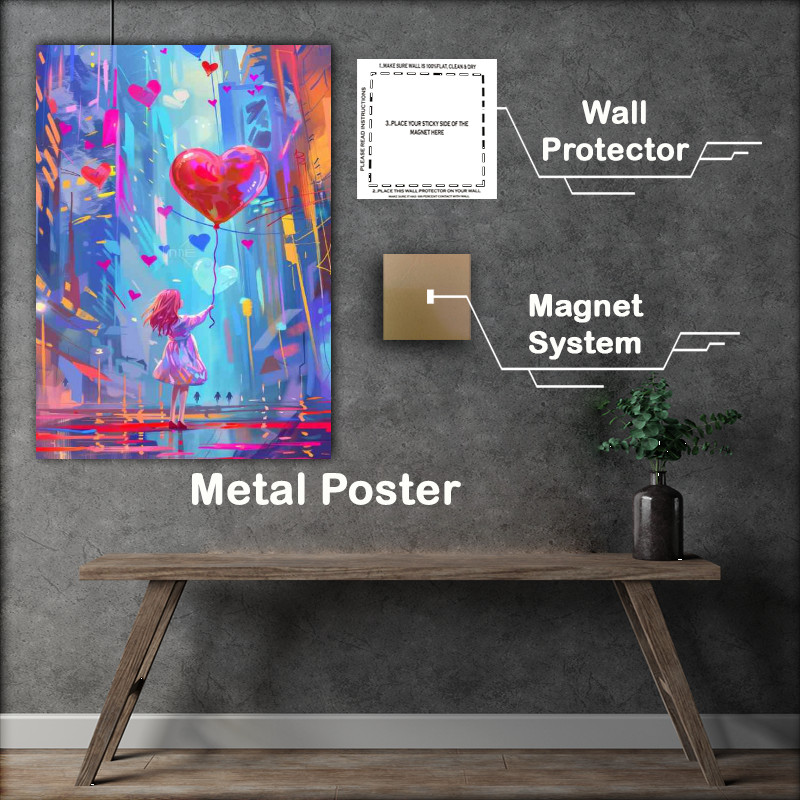 Buy Metal Poster : (Woman holding the ballon of heart love)