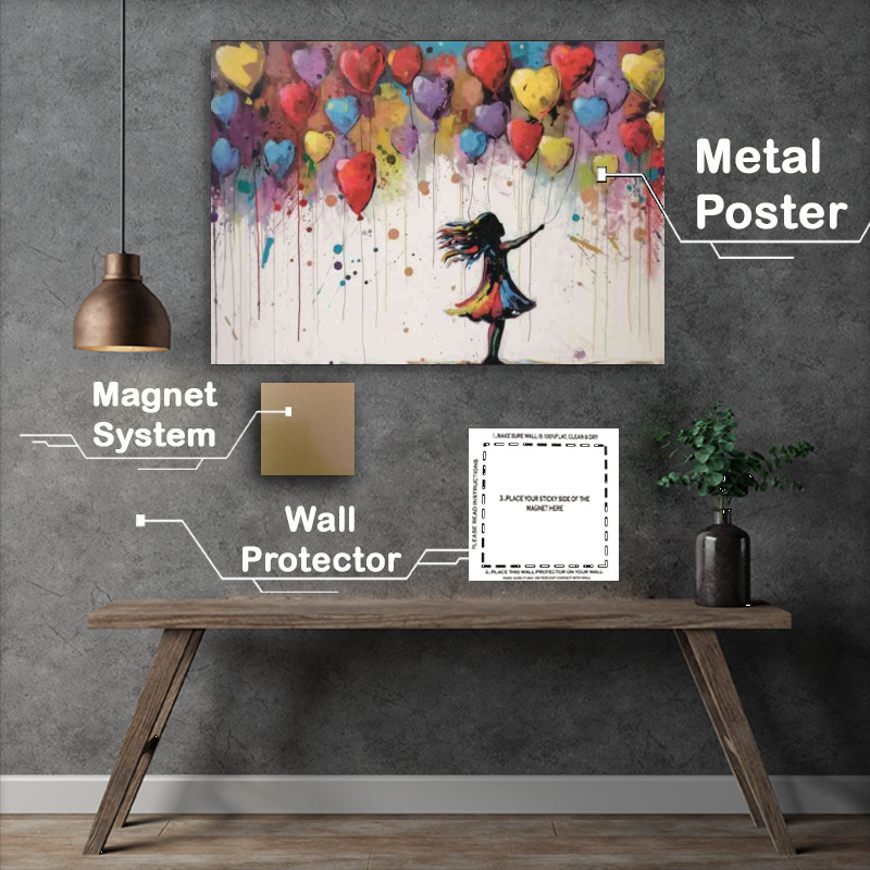 Buy Metal Poster : (Girl with many love balloons to choose from)