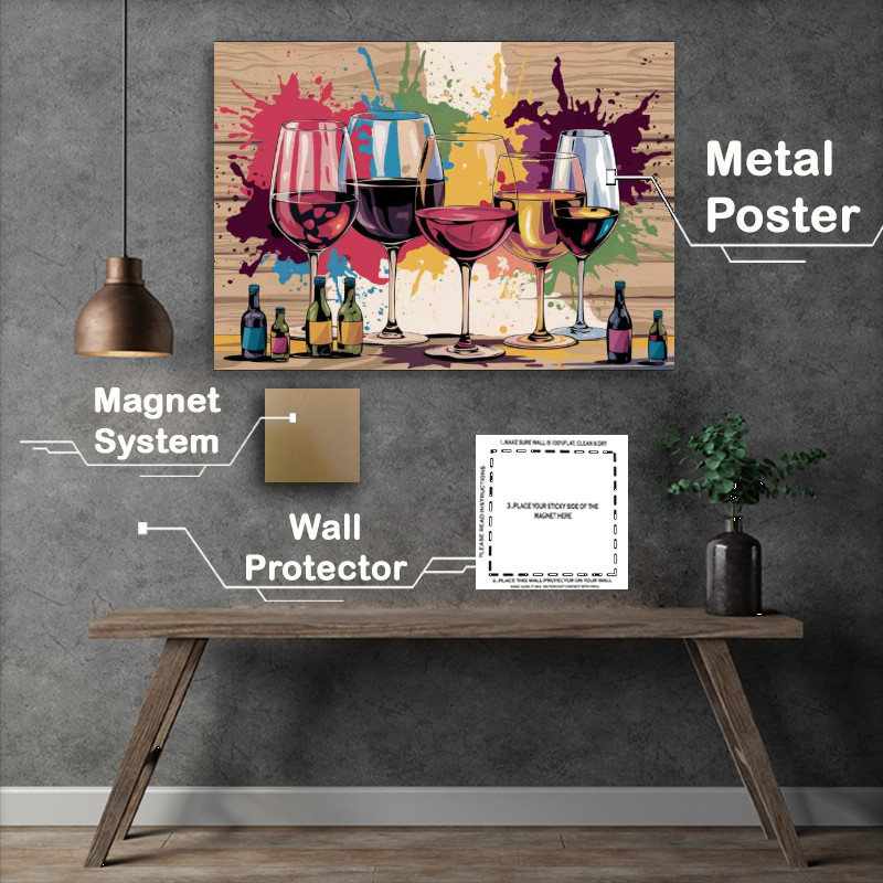 Buy Metal Poster : (Vibrant various colours wine glasses)