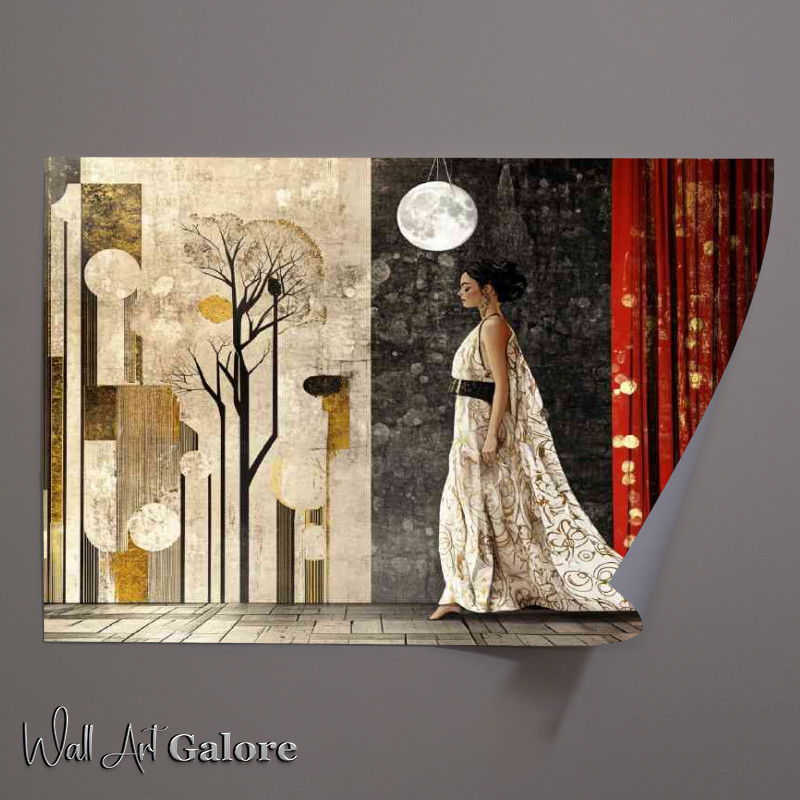 Buy Unframed Poster : (A beautiful woman walking on the catwalk red curtain)