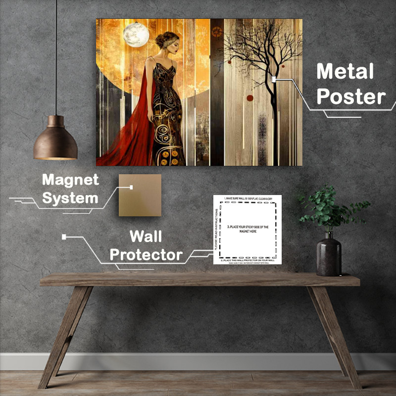 Buy Metal Poster : (Abstract lady in lung red sweeping dress)