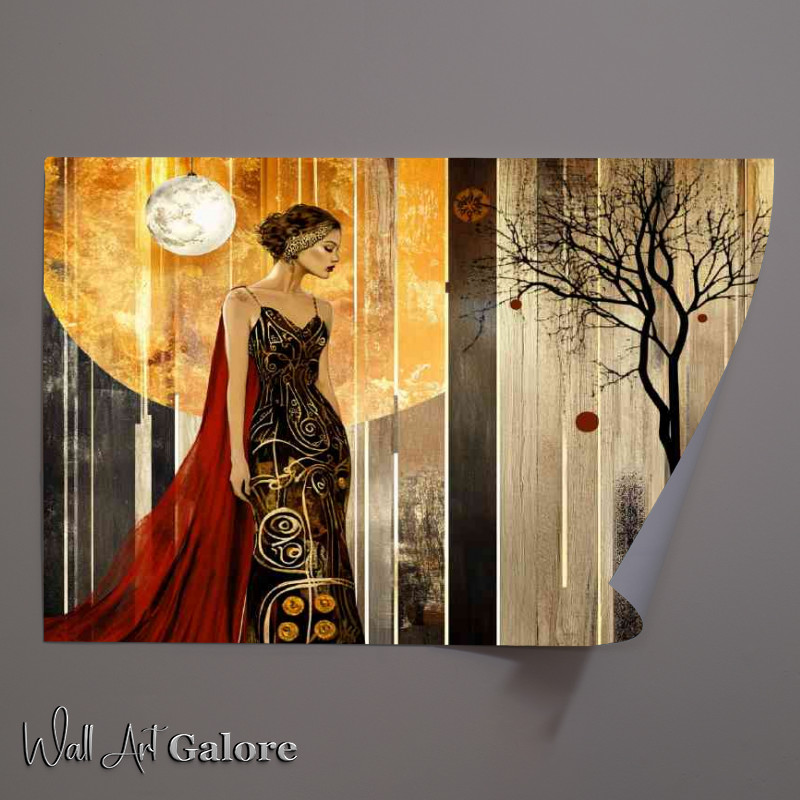 Buy Unframed Poster : (Abstract lady in lung red sweeping dress)