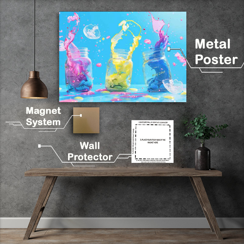 Buy Metal Poster : (Colour jars splashed paint)