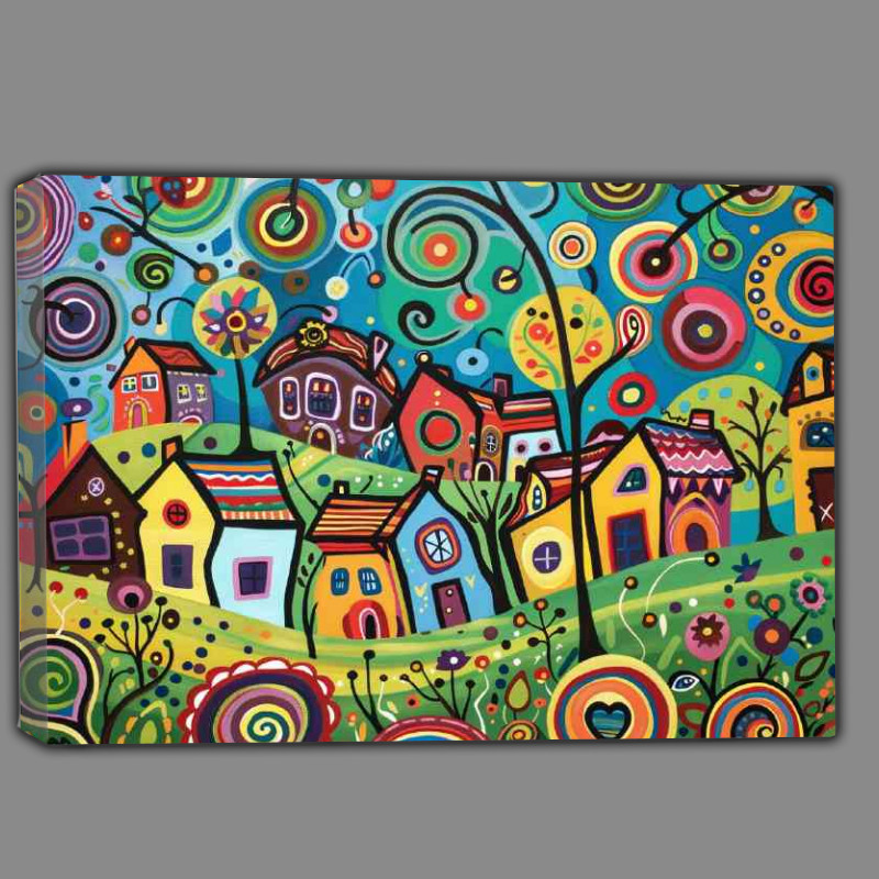 Buy Canvas : (Idyllic town and painted swirls for trees)