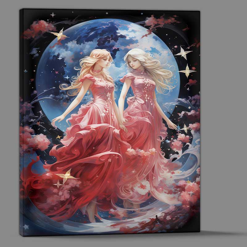 Buy Canvas : (Anime girls in pink gowns playfully surrounded by stars)