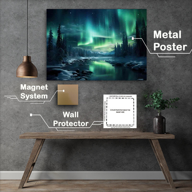 Buy Metal Poster : (Experiencing the Magic of Snowy Aurora Nights)