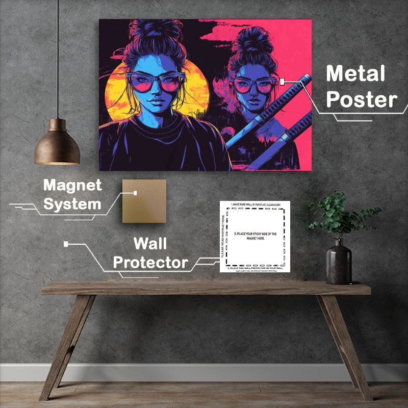Buy Metal Poster : (Two lady samurai with swords vector)