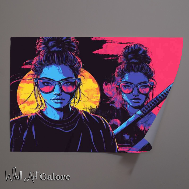 Buy Unframed Poster : (Two lady samurai with swords vector)