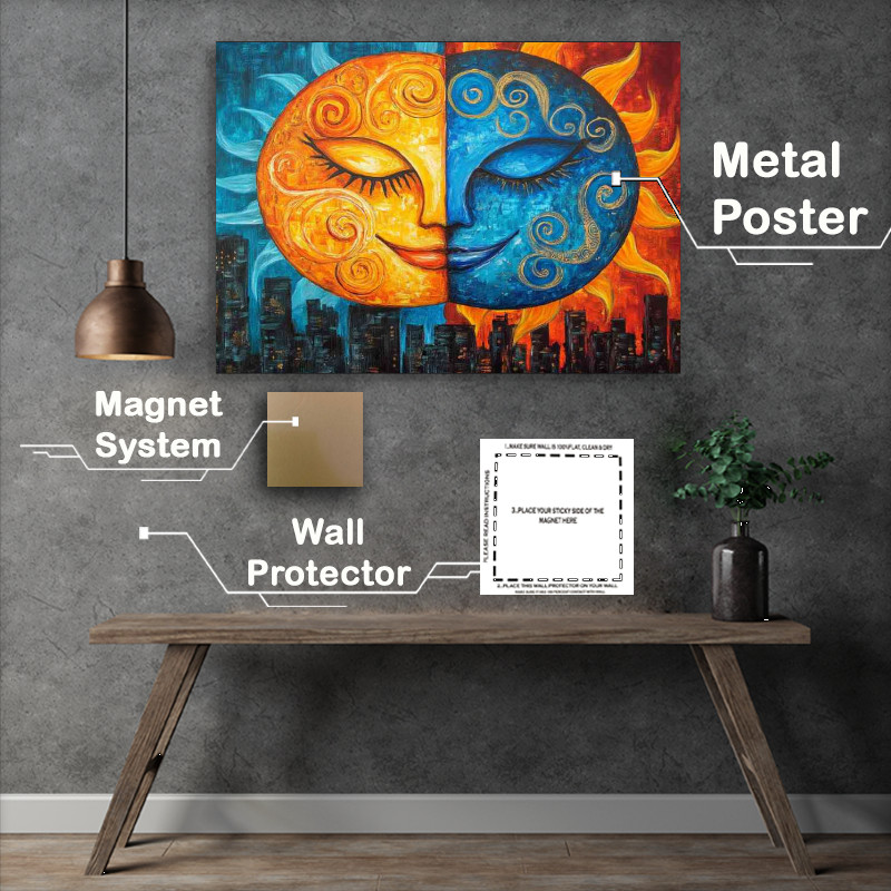 Buy Metal Poster : (Two suns orange and blue with swirls)