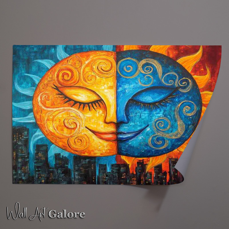 Buy Unframed Poster : (Two suns orange and blue with swirls)