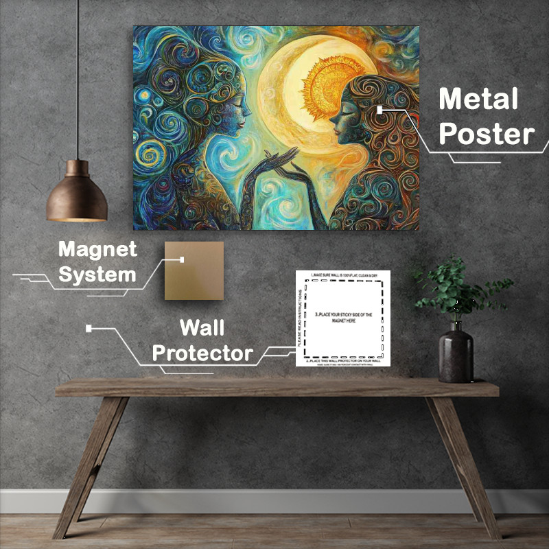 Buy Metal Poster : (Two women reaching towards each other the moon)