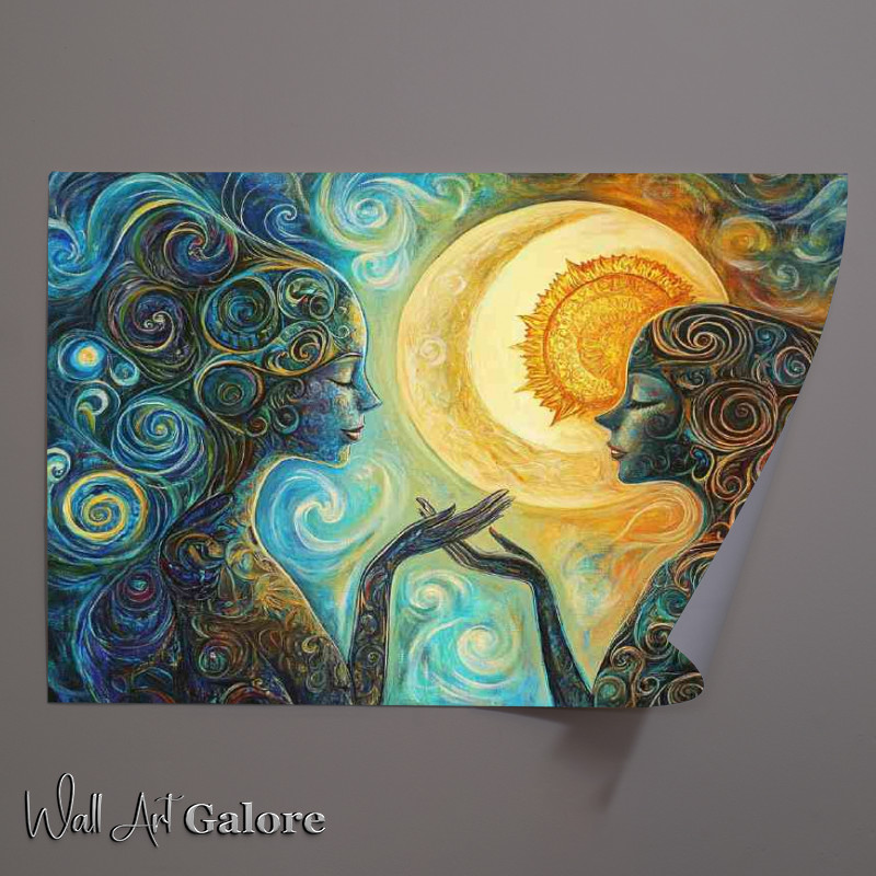 Buy Unframed Poster : (Two women reaching towards each other the moon)