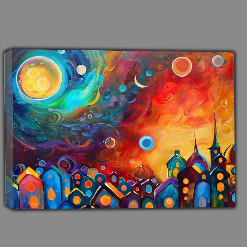 Buy Canvas : (Village with tall buildings and high sun)