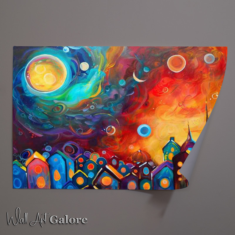 Buy Unframed Poster : (Village with tall buildings and high sun)