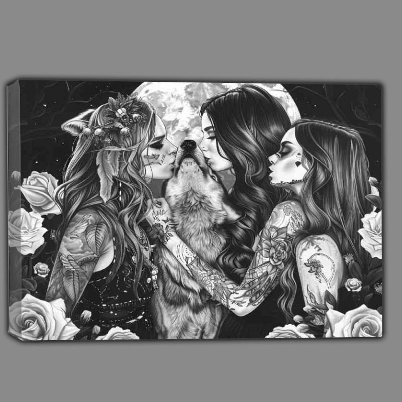 Buy Canvas : (Wolf and the lady family inked)
