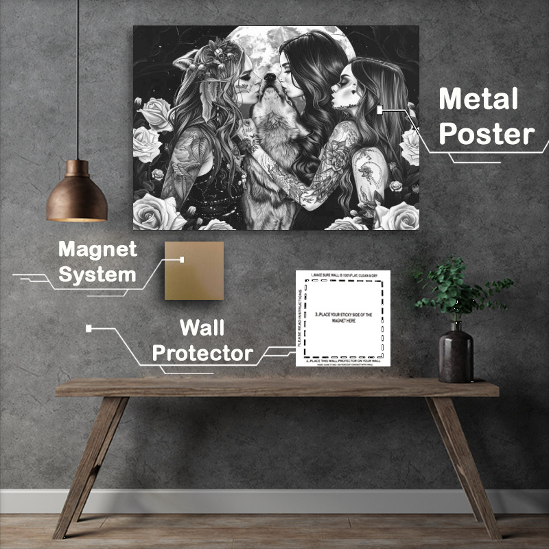 Buy Metal Poster : (Wolf and the lady family inked)
