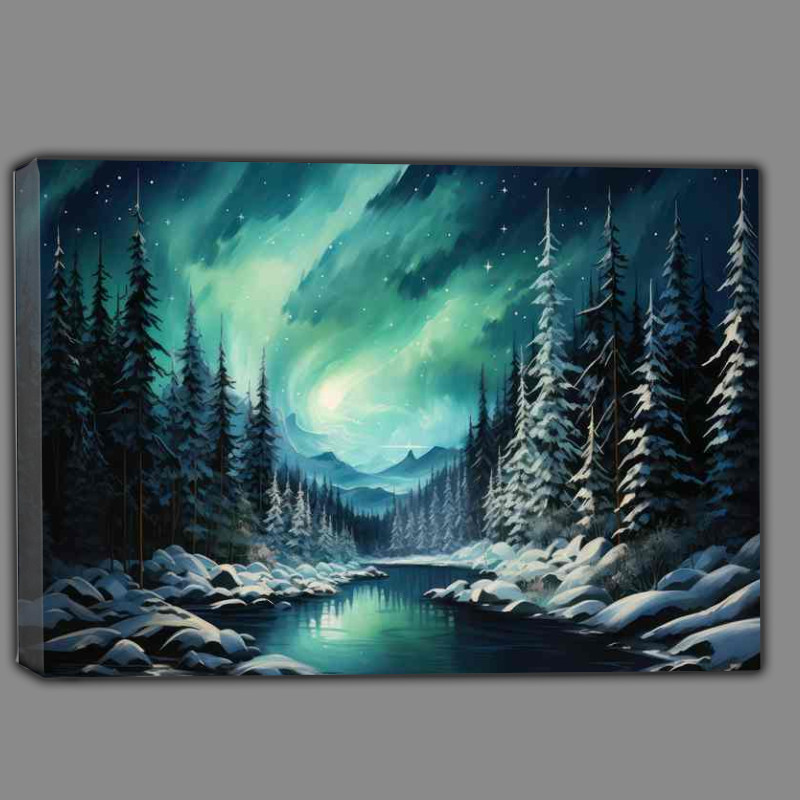 Buy Canvas : (Snow Covered Trees Under the Dancing Aurora A Visual Feast)