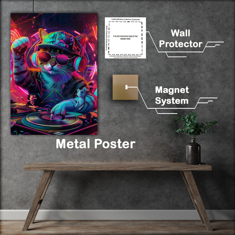 Buy Metal Poster : (Dj cat neon music)