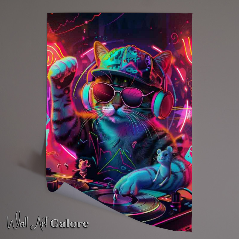 Buy Unframed Poster : (Dj cat neon music)