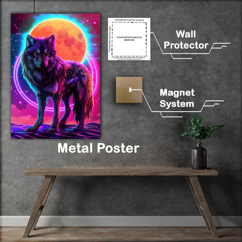 Buy Metal Poster : (Neon wolf and the setting sun)