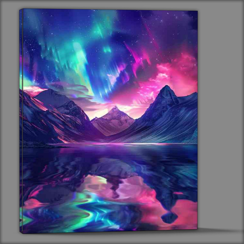 Buy Canvas : (Aurora Borealis reflecting over the lake)